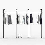 pamo Kleiderstange Industrial Loft Design - Kim III - Garderobe für begehbaren Kleiderschrank Wand I Schlafzimmer Kleiderständer aus schwarzen stabilen Rohren zur Wandmontage I Wasserrohren (3-Fach)
