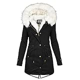 Damen Winterjacke mit Innenfell Damen Steppjacke Fleece Mantel Winterparka Wintermantel Fell Jacke Gefüttert Winterjacke Steppjacke Dicke Coat Winter Outdoorjacke Übergangsjacke Park