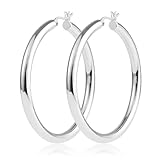 Silber 925 Große Creolen Ohrringe für Damen, hypoallergen 925er Sterling Silber Grosse Ohrringe leicht Große Creolen hohle Röhren-Creolen Ohrringe Schmuck Geschenk 5,1 cm für F