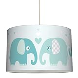 lovely label Hängelampe Elefanten Mint/GRAU – Lampenschirm für Kinder/Baby, Schirm mit Elefanten – Komplette Hängeleuchte für Kinderzimmer Mädchen & Junge