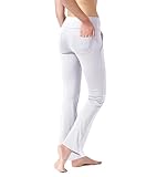 LaiEr Damen-Yogahose mit 4 Taschen, hohe Taille, Arbeitshose, 4-Wege-Stretch, Bauchkontrolle, lange Schlaghose, Weiß (2 Seiten- und Gesäßtaschen), XL