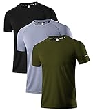 Holure Herren 3er Pack Sports Atmungsaktiv Schnelltrocknend Kurzarm T-Shirts Schwarz/Grau/Grün L