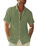 LVCBL Herren Leinenhemd Kurzarm Sommerhemd Männer Freizeithemd mit Brusttasche Regular Fit Männer Hemden, armee-grün, XL