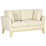 HOMCOM 2-Sitzer Sofa Doppelsofa in Leinenoptik, Zweisitzer mit Kissen, Loveseat mit Holzbeinen für Wohnzimmer, Schlafzimmer, bis 150 kg, Beige, 137 x 78 x 78 cm