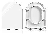 D Form WC Sitz Toilettendeckel mit Absenkautomatik , Befestigung von oben Klodeckel Justierbaren Edelstahlscharnier für Einfache Installation und Reinigung,46CMx36CM,Weiß