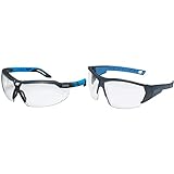 Uvex i-5 - Schutzbrille für Arbeit und Labor - Transparent/Anthrazitblau & Schutzbrille i-works 9194 - kratzfest und beschlagfrei - leichte und sportliche Sicherheitsbrille, Farbe:anthrazit-blau/klar