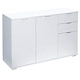 Casaria® Kommode mit 3 Türen 2 Schubladen 107x75x35cm Holz Modern spiegelbarer Aufbau Schlafzimmer Büro Flur Mehrzweckschrank Aktenschrank Schrank Weiß