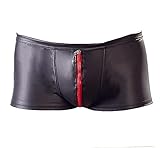 Orion Herren Pants - weiche Boxershorts mit Reißverschluss vorne, Herren-Unterwäsche in Matt-Look, schwarz rot (2XL)