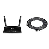 TP-Link TL-MR6400 WLAN Cat4 + N300 Mbps 4G LTE Router (150 Mbit/s im Download, 300 Mbit/s 2,4GHz), schwarz & Amazon Basics – High-Speed-Patchkabel, RJ45 Cat7, Gigabit-Ethernet, schwarz, 3 m