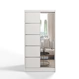 ML Furniture D3 Schiebetüren Kleiderschrank 100 cm mit Spiegel - Schlafzimmermöbel, Aufbewahrung - Mehrzweckschrank - Farbe: Weiß