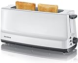 SEVERIN Automatik-Langschlitztoaster, Automatik-Toaster mit Brötchenaufsatz, Edelstahl Toaster zum Toasten, Auftauen und Erwärmen, 800 W, weiß / grau, AT 2232
