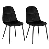 Lestarain 2er Set Esszimmerstühle mit Rückenlehne, Küchenstuhl mit Samtbezug Polsterstuhl aus Metall, ergonomischer Stuhl für Esstisch, Schwarz LCNI109004-2