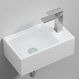 KES Waschbecken Aufsatzwaschbecken Waschschale Gäste WC Keramik Handwaschbecken Badezimmer für Waschtisch 30,8 x 18,3 x 11,4 CM Weiß, BWS100R