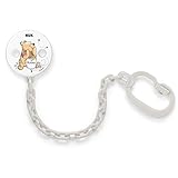 Nuk Disney Winnie Puuh Schnullerkette | mit Clip zur sicheren Befestigung des Schnullers an Baby‘s Kleidung | weiß oder grau (Farbe nicht frei wählbar)