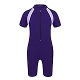 YOOJIA Kinder Unisex Badeanzug mit Bein Einteiler Schwimmanzug Badenmode Wettkampf Badebekleidung für Mädchen Jungen Purple B 140-152