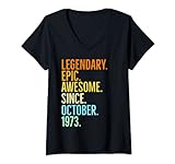 Damen Legendärer epischer fantastischer Vintage-Retro-Kunst seit Oktober 1973 T-Shirt mit V-Ausschnitt