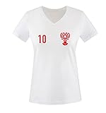 EM 2016 - Trikot - EM 2016 - Russland - 10 - Damen V-Neck T-Shirt - Weiss/Rot Gr. XL