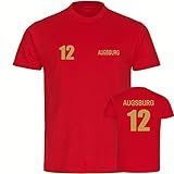 VIMAVERTRIEB® Kinder T-Shirt Augsburg - Trikot Nr. 12 - Druck:Gold metallik - Shirt Jungen Mädchen Fußball Fanshop Fanartikel - Größe:176 rot
