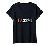 Damen Vintage Slackline Retro Slackliner Tricklining Highlining T-Shirt mit V-Ausschnitt