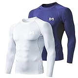 MEETYOO Herren Kompressionsshirt Langarm Athletic Workout Shirt, Weiß + Blau, XX-Large