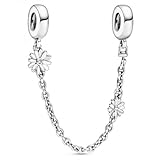 Daisy sterling silver safety chain with clear cubic zirconia