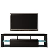 MKS MEBLE Kommode mit LED - Wohnzimmer Sideboard - Standschrank Hochglanz - TV-Schrank LED - TV-Stand Anrichte - Schwarz Grand - H 46 x B 160 x T 35 cm