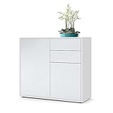 Vladon Sideboard Ben, Made in Germany, Kommode mit 2 Türen und 2 Schubladen, Weiß matt/Weiß matt (79 x 74 x 36 cm)