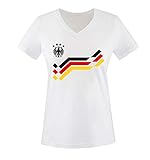 EM 2016 - Retro-Trikot - WUNSCHDRUCK - Damen V-Neck T-Shirt - Weiss/Schwarz-Rot-Gelb Gr. M