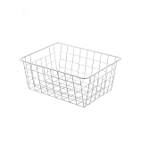 MUKSEUT 4 Stück 28,5 x 22 x 12 cm weiße Gefrierschrankkörbe, Organizer-Körbe mit Griff, Metalldrahtkorb für Schrank, Badezimmer, Kü