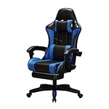 Gaming-Stuhl, Videospiel-Stuhl mit Fußstütze und Massage-Lordosenstütze, ergonomischer Computer-Stuhl höhenverstellbar mit drehbarem Sitz und Kopfstütze, Rennstil-Liegevideo ( Farbe : Blau , Größe : 4