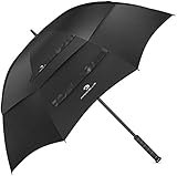 PROCELLA Regenschirm Sturmfest Groß, Doppelt Überdachung Belüftet, Stockschirm Automatik Auf, Golfschirm XXL für 2-3 Personen, Die Beste Golf Zubehör für Damen und Herren, Tolles Geschenke (Schwarz)