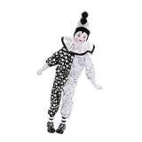 xiangwang Clown-Puppe zum Aufhängen, 38 cm, aus Porzellan, Harlekin-Puppe, Heimbüro, Schreibtisch, Regal, Dekoration, Schwarz und Weiß