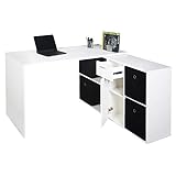 RICOO Eck-Schreibtisch Arbeitstisch Winkel-Kombination Bürotisch (WM081-WM) Computer-Tisch (Flexibel 90-180°) Holz Hell Matt-Weiß mit Regal Akten-Schrank Low-Board