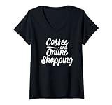Damen Kaffee und Online-Shopping-Geschenk T-Shirt mit V-Ausschnitt
