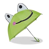 Relaxdays Kinderregenschirm mit 3D Frosch, Regenschirm für Mädchen und Jungen, kleiner Stockschirm, grün