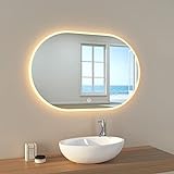 EMKE Oval Badezimmerspiegel mit LED Beleuchtung Wandspiegel LED Badspiegel Oval 90x60 cm, 3 Lichtfarbe Lichtspiegel Wandspiegel mit Touchschalter, Beschlagfrei, Speicherfunktion Kosmetikspiegel