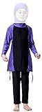 WOWDECOR Muslimische Badebekleidung für Mädchen, 2 Stück Full Coverage Burkini Hijab, violett, 50