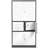 Jan Nowak Aktenschrank, Büroschrank, Metallschrank mit Tresor | 3 Schubladen, Höhenverstellbare Fachböden, Geheimfach, Pulverbeschichtet | für Büro, Archiven | 185 cm x 90 cm x 40 cm, Anthrazit-Weiß