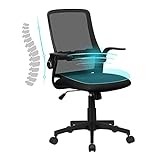 Komene Ergonomisch Bürostuhl Schreibtischstuhl mit Hochklappbaren Armlehnen, Computerstuhl mit Atmungsaktiver Netz Rückenlehne 360°Drehstuhl mit Höhenverstellbar (Schwarz)