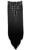 CAISHA by PRETTYSHOP XXL 60cm 8 Teile Set CLIP IN EXTENSIONS Haarverlängerung Haarteil Glatt Schwarz CES1