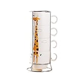 LieblingsAdi 4-teiliges Cartoon-Tassen-Set für Paare, Eltern-Kind-Keramik-Tiere, Giraffe, Elefant, handbemalt, für Kaffee, Tee, Milch, Wasserflasche