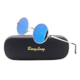 BangLong Runde sonnenbrille Herren Damen, Runde Polarisiert Sonnenbrille Retro Vintage Sunglasses Mirrored Lenses (Blue/Sliver)