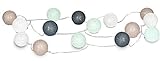 levandeo 15er Lichterkette LED Kugeln Lampions Baumwolle Grün Mintgrün Braun Weiß Cotton Girlande Deko Cottonballs