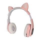 Kinderkopfhörer, Cat Ear Kopfhörer Bluetooth 5.0 Gaming Headset Faltbarer Over Ear Kopfhörer mit LED-Leuchte für Kinder Erwachsene Mädchen Jungen(Rosa)