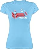 Shirt Damen - 2024 Fussball EM Fanartikel - Personalisierbares Türkei Motiv Trikot | Individuelles Türkiye Design mit Wappen und Landesfarben | Mit eigenem Namen | Turkey - XL - Hellb