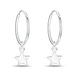 925 Sterling Silber Ohrringe Stern Ohrhänger 14mm Creolen Ohrringe für Damen Frauen und Mädchen