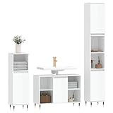 Modern for White Wood Badezimmer-Waschtischset – Hochglanzmöbel mit Stauraum |Finlon 3-teiliges Badezimmerschrank-Set-Weiß
