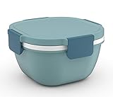Amazon Brand - Umi Salatschüssel Auslaufsicheres großes Fassungsvermögen 1700ml Lunch Box mit 3-Fach Bento-Stil Tablett, Soßenbehälter, BPA frei, Blau