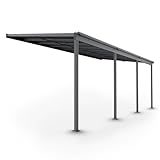 Juskys Terrassenüberdachung Borneo 6x3 m — Sonnenschutz aus Aluminium mit Doppelstegplatten — Terrassendach zur Wandmontag