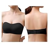 HSAJS Damen Bandeau Trägerloser BH ohne Bügel Gepolsterter Bralette BH Nahtlose Tube Top BH mit Transparenten Trägern für Abendkleider Ballkleider (Schwarz/M)